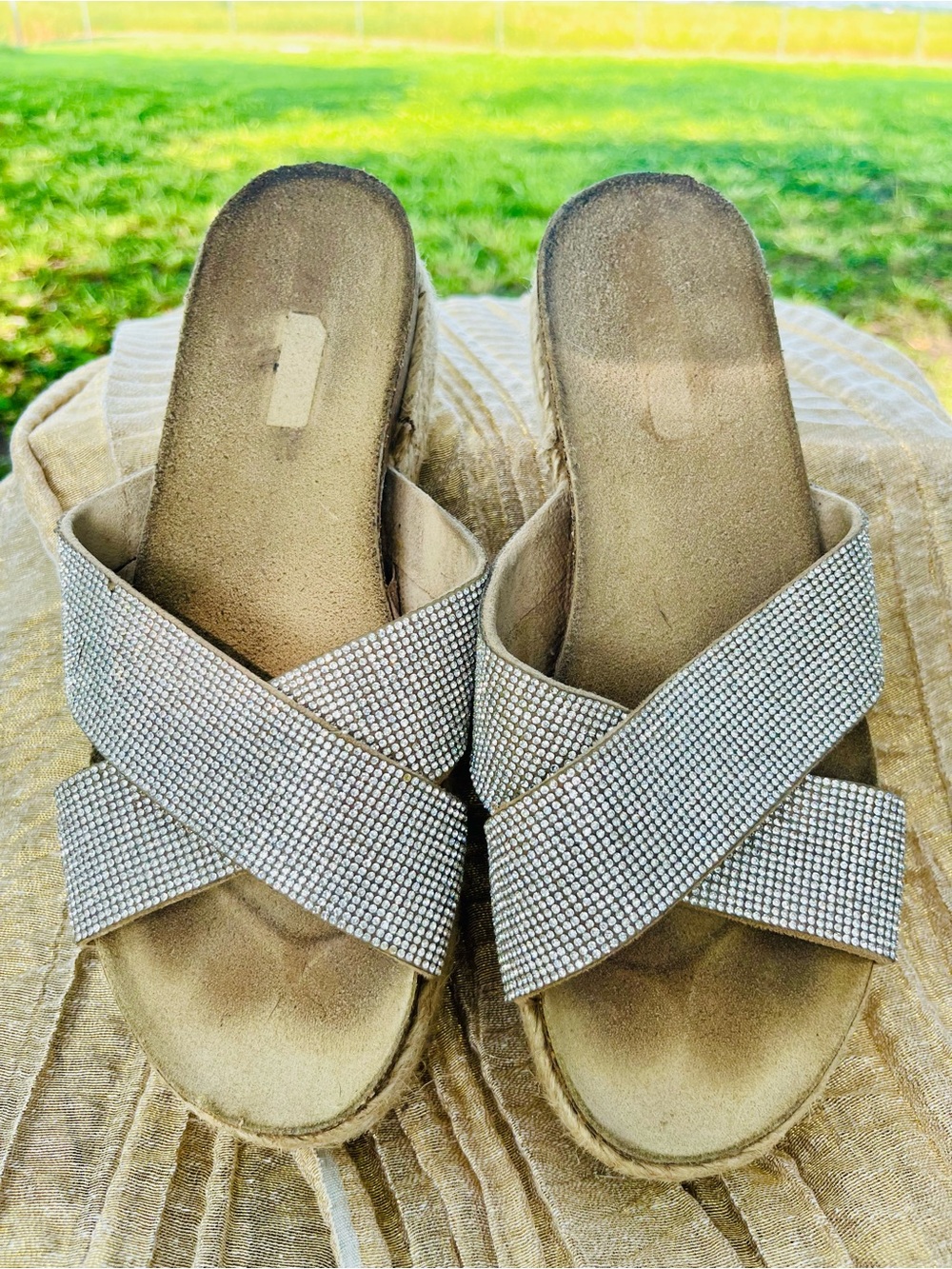 Women's Rhinestone Crisscross Slide Sandals - Silver